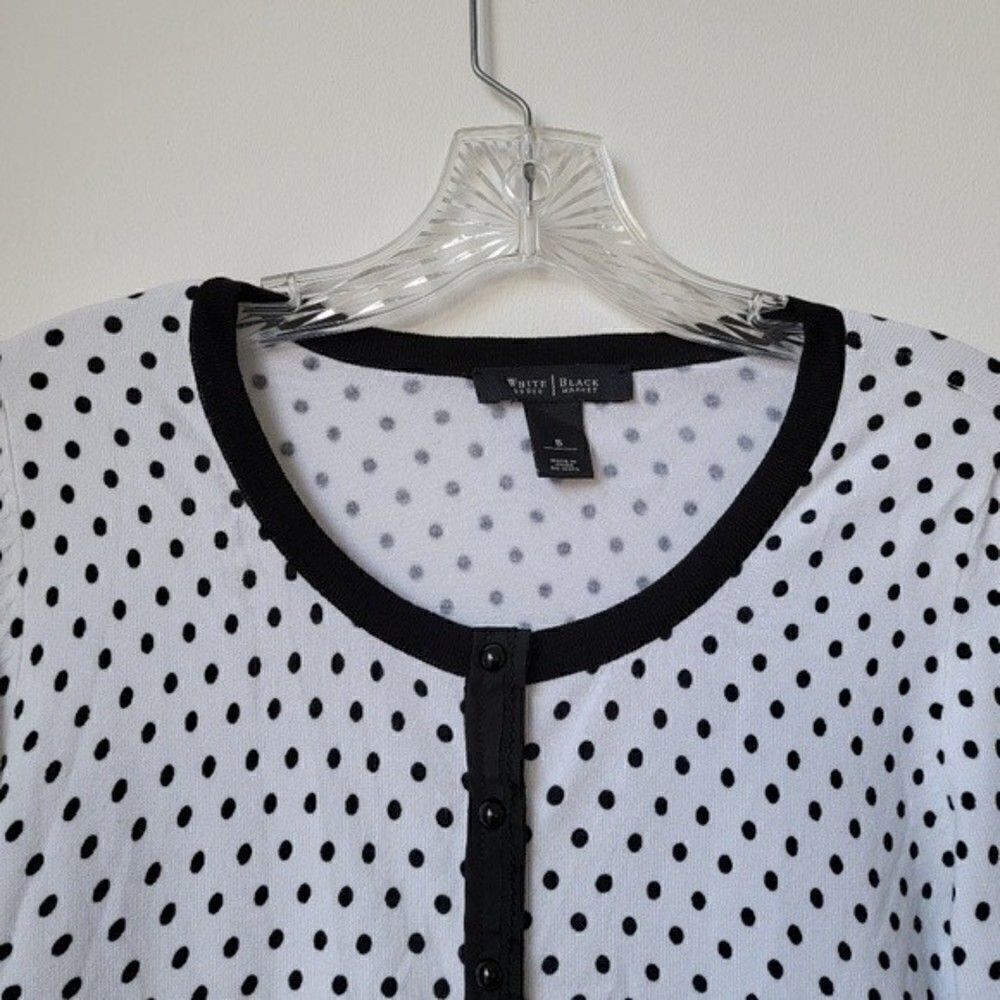 WHITE House Black Market Polka Dot Print Black White 3/4 Sleeve Cardigan Small - Picture 8 of 9
